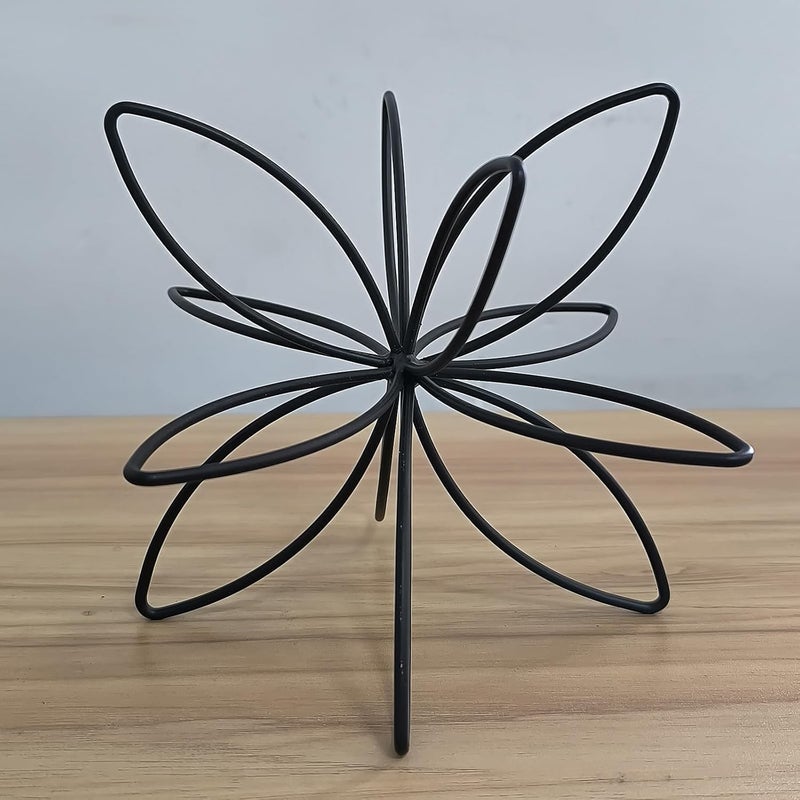 Mocome 8" Black Sphere Decor, Abstract Tabletop Decorative Ball, Metal Floral Handmade Decorative Sculpture Home Decor Statues - Image 2